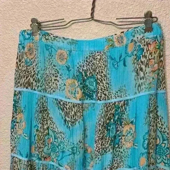 Blue Sag Harbor sz 10 y2k cheetah floral tiered 90s midi flowy comfy colorful - Picture 2 of 5